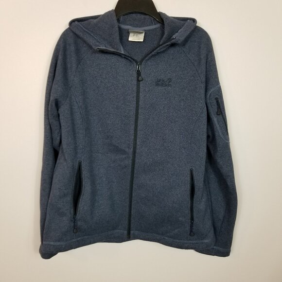 JACK WOLFSKIN At Home Outdoors Hooded Zip Cardigan Sweater Blue Size XL ~ 4438 - Picture 1 of 8